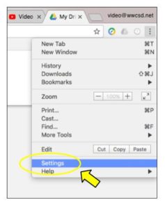 Chrome settings menu