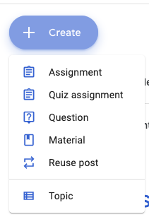 Google Classroom 2019 Classwork options