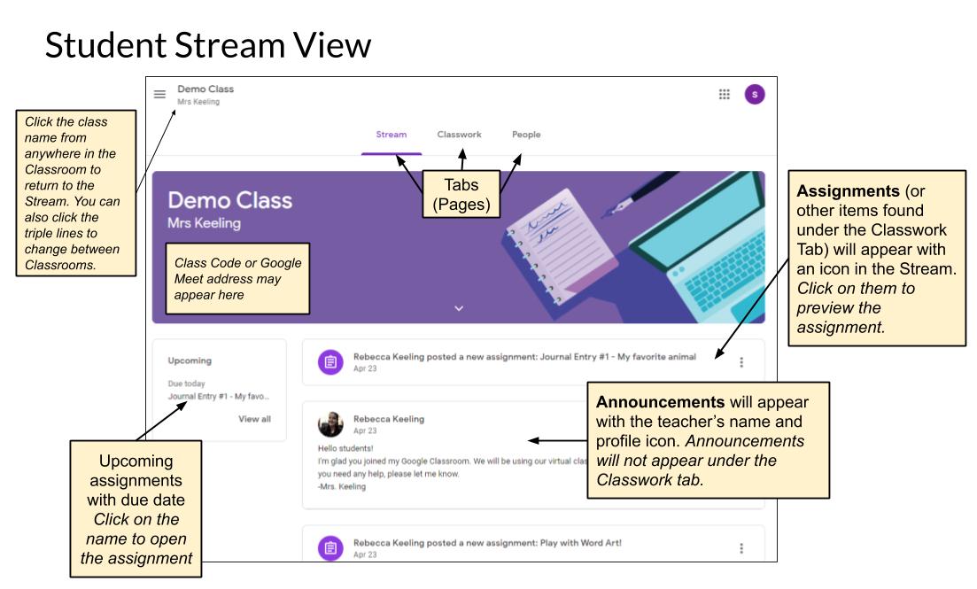 Google Classroom Student Stream View