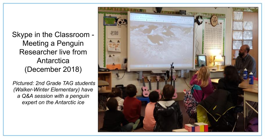 2nd grade TAG students (Walker-Winter Elementary) speak with a Penguin Researcher live from Antarctica (December 13-2018)