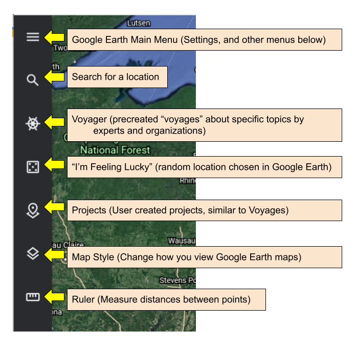 Google Earth - Left menu icon explanations