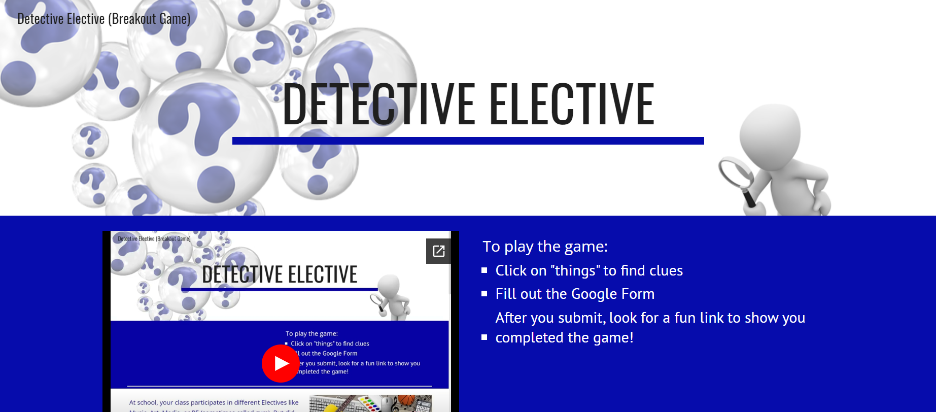 Detective Elective Digital Breakout game banner